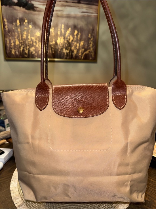 Longchamp Handbags - Longchamp Beige Nylon Shoulder Bag-tote 2-way bag with Brown Leather Trim